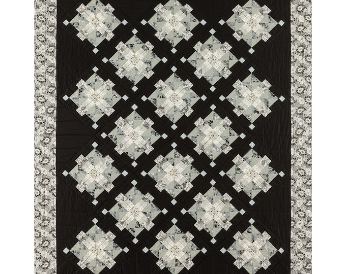 Web In The Window Quilt Pattern - Black White Grey Fabric - Retro Fabric Design - Sewing Pattern - Print Pattern