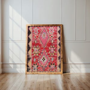 Impresión fotográfica de alfombra marroquí colorida: arte de pared bohemio para una decoración ecléctica del hogar