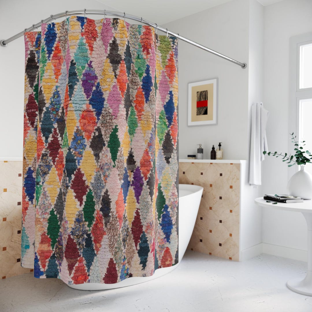 Colorful Moroccan Rag Rug Shower Curtain - Bathroom Decor, Bohemian ...