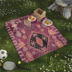 Rug Picnic Blanket - Boho Outdoor Mat for Moroccan Home Decor, Beach Day, Travel, Camping Adventure