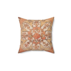 Moroccan Rug Detail Pillow, Boho Home Decor, Square Cushion Cover, Ethnic Throw Pillow, Living Room Accent, Faux Suede Pillow