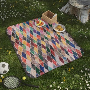 Rug Picnic Blanket - Boho Outdoor Mat for Moroccan Home Decor, Beach Day, Travel, Camping Adventure