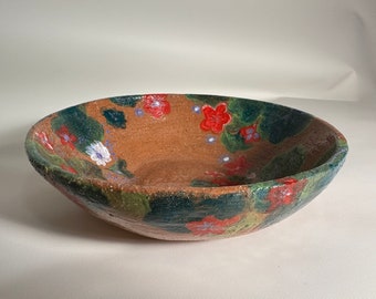 Handmade Ceramic Bowl with Geraniums Flower Decoration