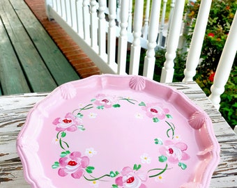 Pedestal Cake Dome, LARGE Cake Saver, She Always Baked a Cake For Sunday Afternoons, Shabby Pink Chic Hand Painted Roses, LARGE Cake Saver