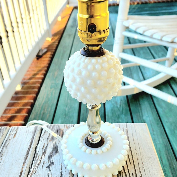 Vintage Milk Glass Hobnail Lamp, U Light Up My Life, Vintage Hobnail Milk Glass Table Lamp