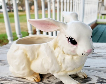 Vintage Lefton Rabbit Planter, Don't Worry Be Hoppy, Vintage Lefton Rabbit Planter