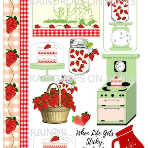 Baking Download, When Life Gets Sticky Make Jam, Happy Strawberry Journal Tags, Printable Tags, Printable