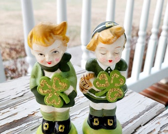 Vintage St. Patty's Day Figurines,  Wake Me Up When It's Over, Cute St. Patty's Day Refurbished Figurines, Vintage Holland Figurines