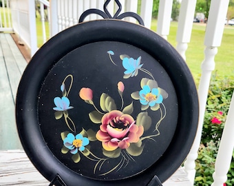 Mid Century Metal Serving Tray, She Didn't Have a Garden So She Created One on Her Wall, Worn Metal Vintage Tray