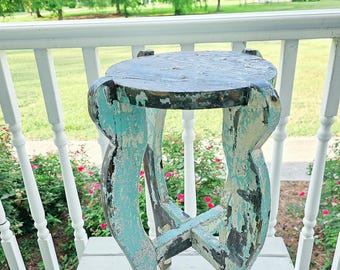 Vintage Chippy Plant Stand or Side Table:  Rustic Farmhouse