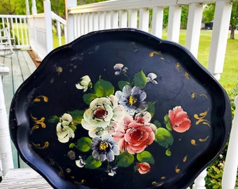 Mid Century Metal Serving Tray, Her Tray Collection Matched Her Garden, Worn Metal Vintage Tray