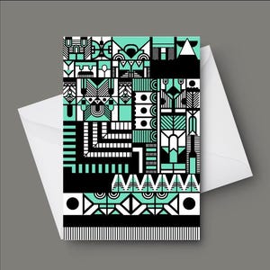Elegante tarjeta de felicitación en relieve estilo art déco. En blanco para mensajes personalizados. Diseño sofisticado de papelería.
