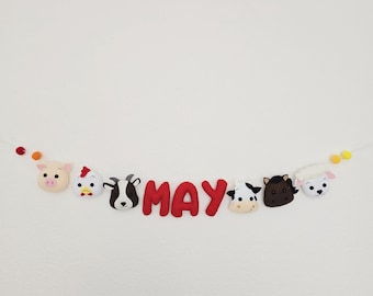 Personalized Farm Animal Name Garland | Animal Face | Custom Felt Nursery Banner | Baby Shower Gift | Kids Room Wall Decor | Handmade Banner