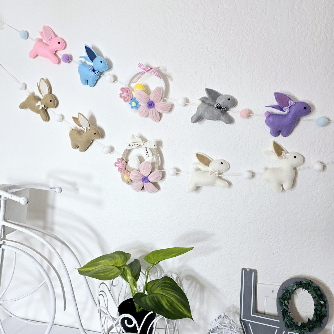 Easter Felt Garland | Rabbit Felt Garland Decor | Bunny Garland Decor ...