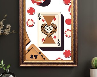 Leopard Print Poker Art: Bold Casino Poster (Digital Download)