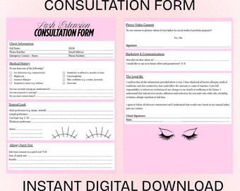 Eyelash Extension Consultation Form: Client Intake, Editable Canva Template (Digital Download)