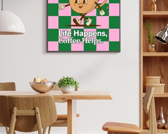 Retro Coffee Cup Art Print: Funny Kitchen Decor (Digital Download)