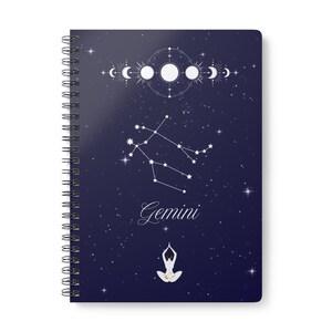 Gemini Starry Wirobound Notebook, Celestial Journal, Astrology Gift, A5 Spiral Notebook, Cosmic Planner, Horoscope Stationery