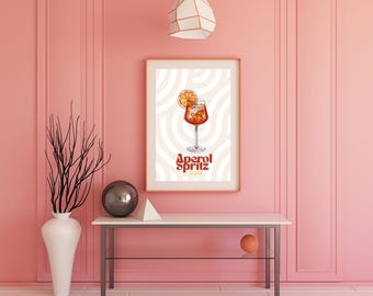 Retro Aperol Spritz Print: Mid-Century Modern Cocktail Art (Digital Download)