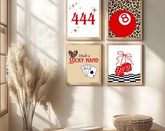 Wild Luck Prints – Set of 4: Leopard, 8-Ball, Dice & Cards Digital Download