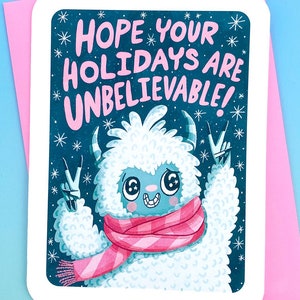 Espero que tus vacaciones sean increíbles - Tarjeta navideña divertida Yeti Tarjeta navideña linda Tarjeta divertida Tarjeta navideña ilustrada Yeti
