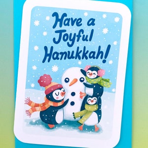 Tenha um alegre Hanukkah Pinguim Boneco de Neve - Cartão de Natal Bonito Cartão de Chanucá Pinguins Cartão de Hanukkah Cartão de Saudações da Temporada Cartão Engraçado de Hanukkah