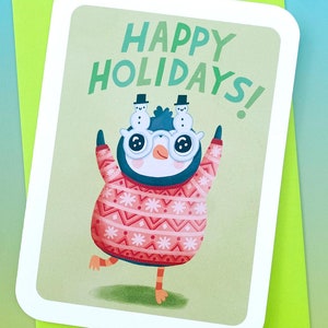 Pingouin de fête dans des lunettes de bonhomme de neige - Jolie carte de Noël