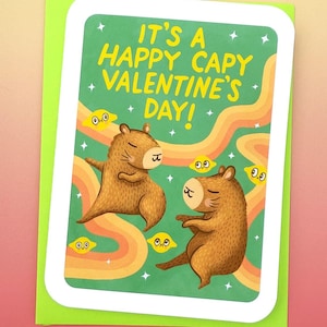 It's a Happy Capy Valentine's Day - Leuke Valentijnsdag kaart Capybara grappige liefdeskaart vriendje kaart voor vriendin punny valentijn woordspeling