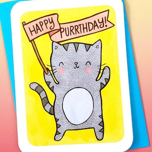 Happy Purrthday Kitty Cat -funny birthday card for boyfriend birthday card friend birthday card best friend cat birthday card pun cute card