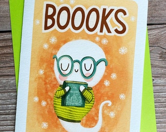 Boooks! Halloween Card Ghost - Happy Halloween Notecard