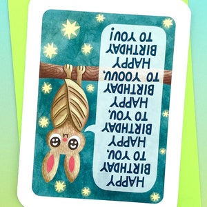 Chanson d'anniversaire chauve-souris à l'envers - Carte d'anniversaire amusante, cadeau pour amoureux des chauves-souris, carte d'anniversaire mignonne, cadeau d'anniversaire