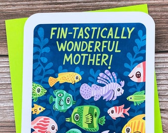 Fin-tastically Wonderful Mother -Cute Mother’s day card for mom funny mothers day card puns sweet mothers day card ocean-lover gift for mom