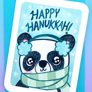 Carte de vœux panda Hanoucca - carte de vœux, carte de Hanoucca, carte de panda Hanoucca, carte de Hanoucca, jolie Hanoucca, carte de vœux panda