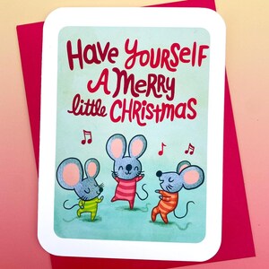 Offrez-vous de joyeuses petites souris de Noël - Jolie carte de Noël pour souris Carte de vœux amusante Carte de vœux illustrée pour les fêtes