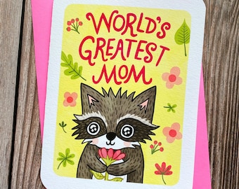 World's Greatest Mom Raccoon - Sweet Mother’s day card for mom cute mothers day funny mothers day card Woodland floral mothers day card cute