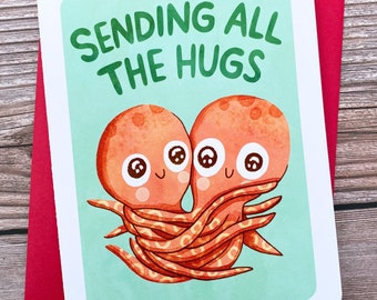 Sending all the Hugs - Cute Missing you Card Octopus hugging Card Long Distance Card Friendship Card Thinking of You Card Funny Missing you