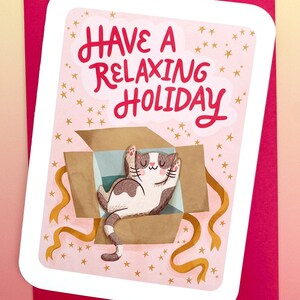 Passez des vacances relaxantes avec votre chat - Carte de Noël amusante Carte de Noël mignonne Carte de Noël dans une boîte Carte de vœux générique pour amoureux des chats