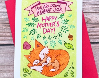 Doing a Great job New Mom Card - New Mother's Day card Sweet Mothers Day Card for New Mom Card from baby Mother's day gift Cute Fox Mom Card