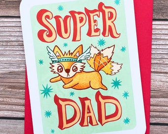 Super Dad Card - Superhero Father’s day card for dad Fox Funny fathers day card Sweet Fathers day card grandpa card cute fathers day card