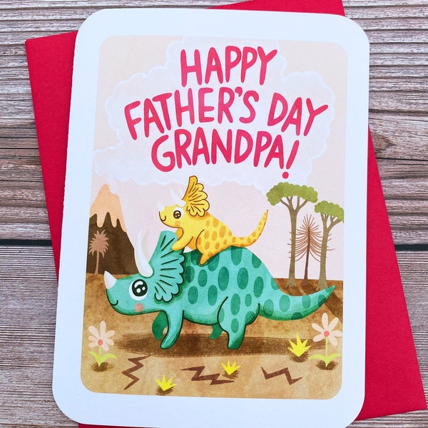 Happy Father's Day Grandpa - Dinosaur Father's Day card Sweet Fathers Day Card for Grandpa Card from kid Cute Father's day gift Dinosaurs