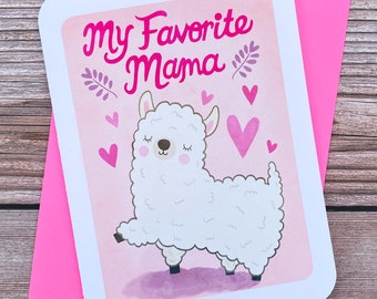 Divertida tarjeta para el Día de la Madre o Cumpleaños de Mamá Llama: Mi favorita