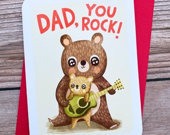 Dad You Rock! - Funny Father’s day card for dad Cute fathers day card Bears Fathers day card from kids Sweet Fathers day card Musician Dad