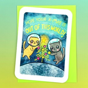 Out of this World Space Cats Christmas Card: Funny Holiday Notecard, Cat-lover Xmas