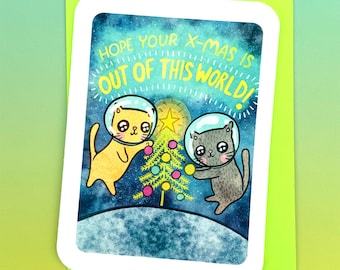 Out of this World Space Cats Christmas Card: Funny Holiday Notecard, Cat-lover Xmas
