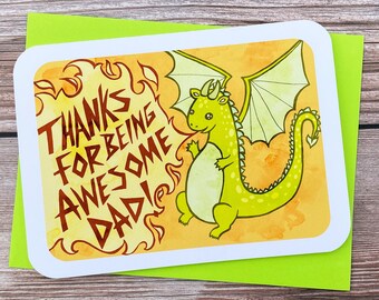 Thanks for Being Awesome Dad Dragon - Father's Day Card for Dad Awesome Dad Card Cute Fathers Day Card Dad Card Happy Fathers day card