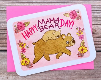 Happy Mama Bear Day Card - sweet Mothers Day Card floral Happy Mothers Day Gift for Mom cute Mothers Day Card for New Mom Grandma Card