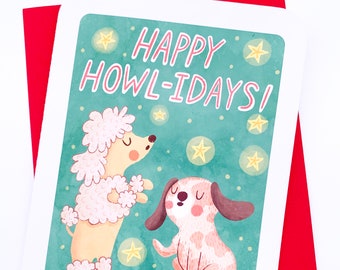 Happy Howlidays - Cute Christmas Card Dog Funny Holiday Card Boyfriend Holiday Greeting Cards Cute Winter Card Dog Lover Holiday card Puns