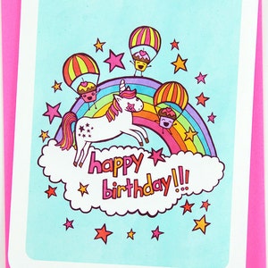 Happy Birthday Unicorn and Cupcakes funny birthday card for girlfriend birthday card best friend unicorn cute birthday card for kids image 1