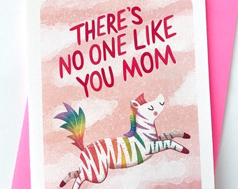 There's No One Like You Mom -Zebra Mother’s day card for mom cute unique mothers day gift funny mothers day card sweet mothers day card