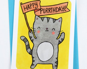 Happy Purrthday Kitty Cat -funny birthday card for boyfriend birthday card friend birthday card best friend cat birthday card pun cute card